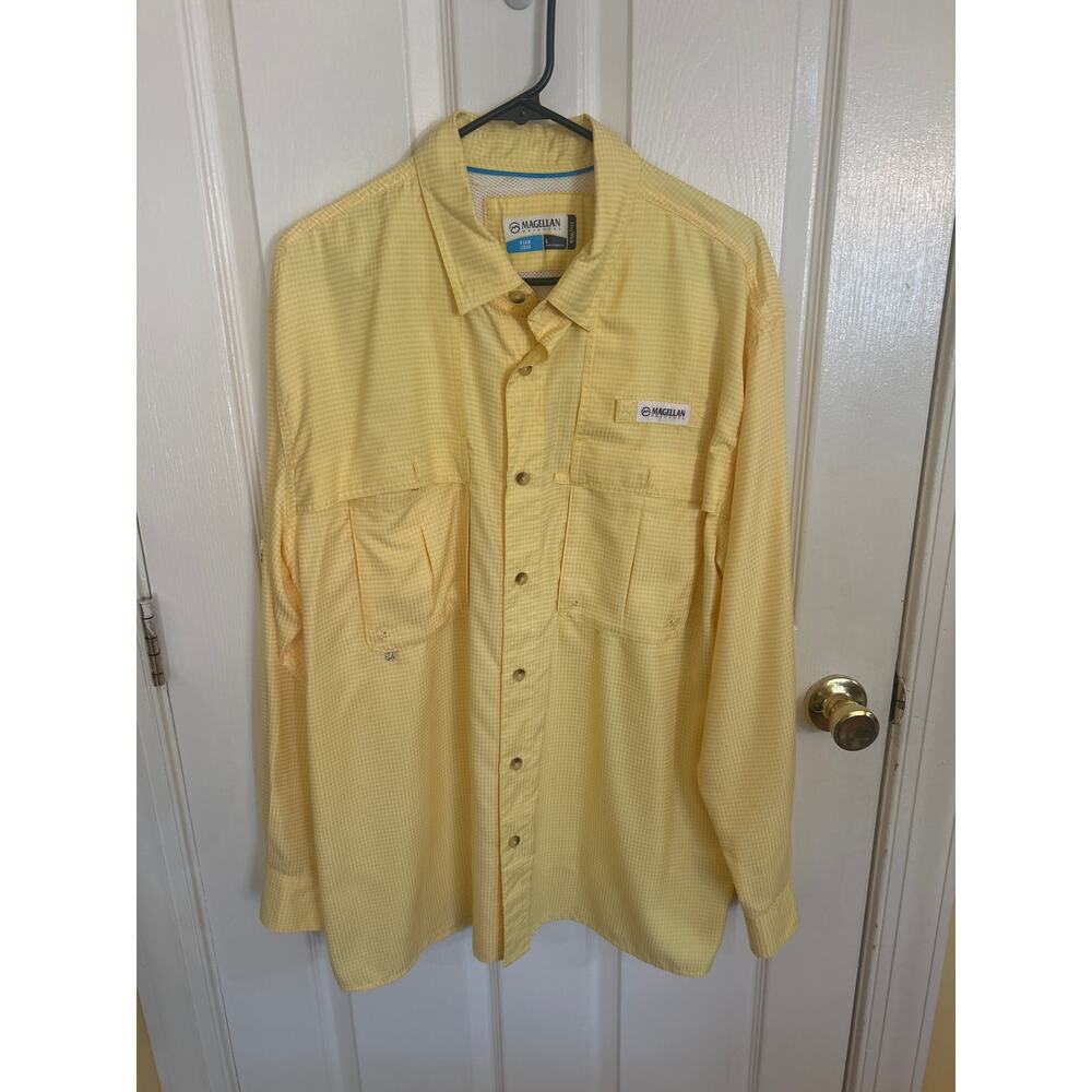 Magellan Yellow Plaid‎ Fish Gear Long Sleeve Fishing Shirt Size Large